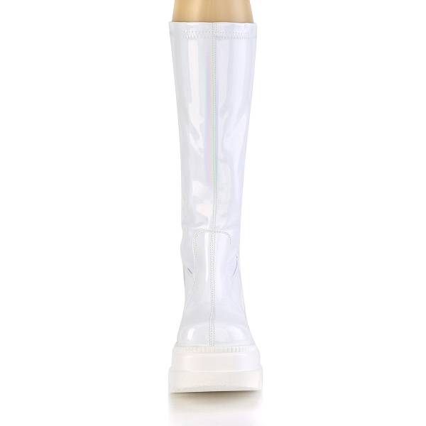 Demonia Women's Shaker-65 Knee High Platform Boots - White Hologram D9182-04US Clearance